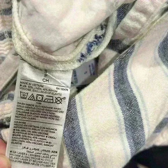 Old Navy Jumpsuit Blue Striped Cropped Linen Blend Sleeveless Square Neck Size S - Picture 3 of 8